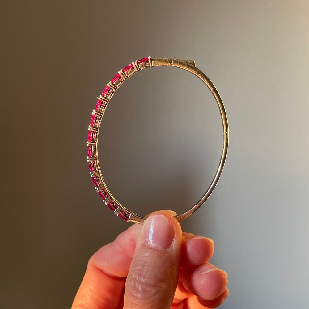 Sparkling Tennis Bracelet Pink Gemstones Gold Tone Bangle Womens Fashion Jewelry - Picture 3 of 7